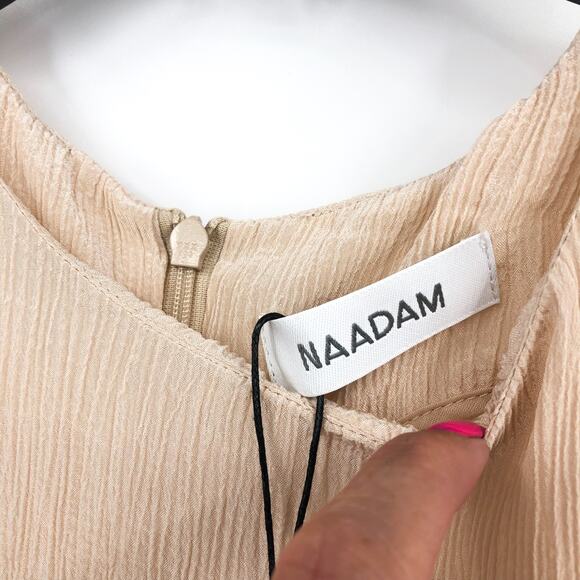 NAADAM Women's Lyocell Crinkle Midi Dress Small Nude Tan Sleeveless Crewneck NWT - Picture 4 of 5